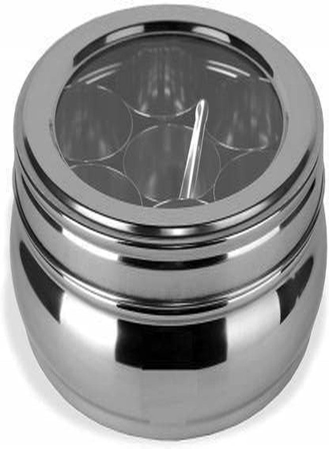 STEEPLE Masala Box Stainless Steel Belly Shape | Spice Box/Dabba/Organiser with See Through Lid with 7 Containers and Small Spoon - Image 1